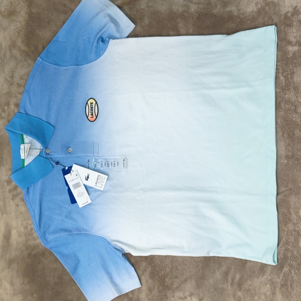 Lacoste Blue and White Short Sleeve Tee